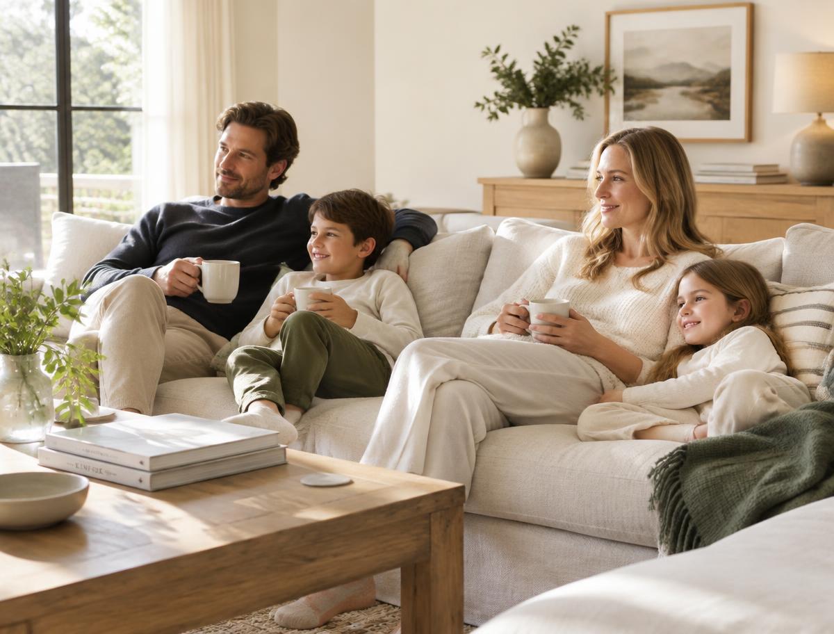 A family relaxing comfortably at home, undisturbed